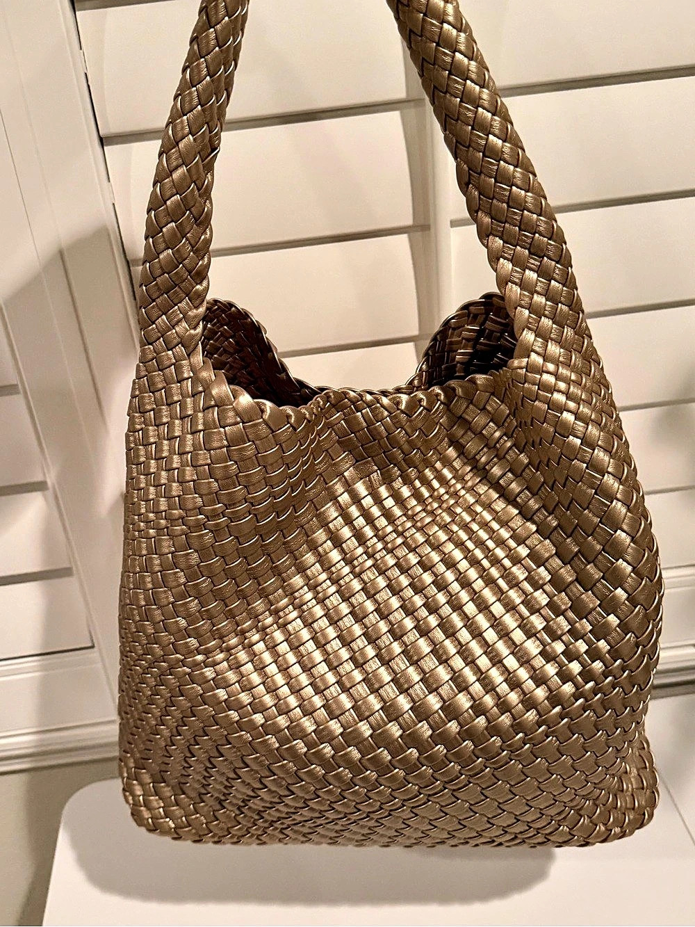 Newbella Woven Shoulder Bag in Gold Like New